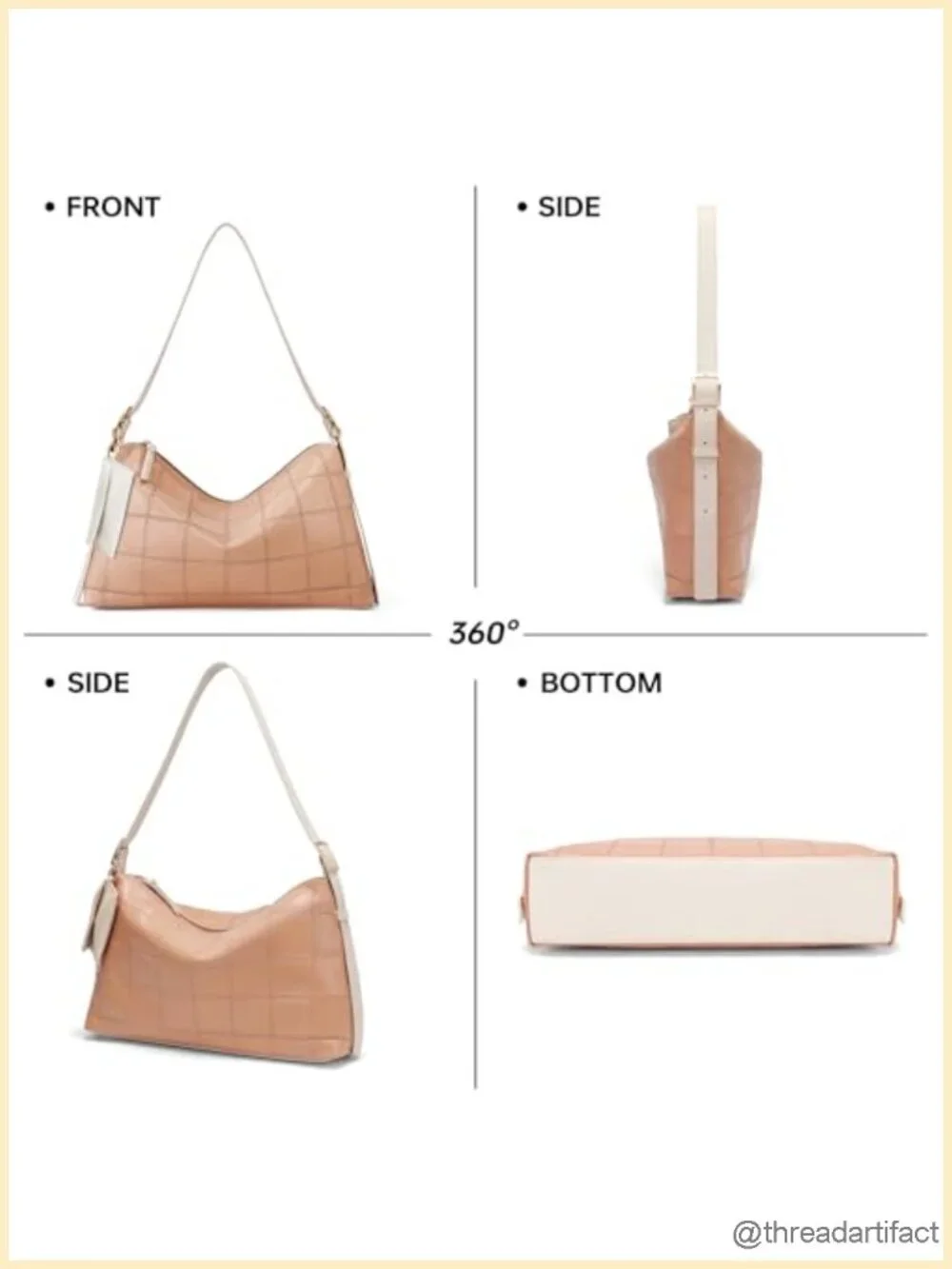Classic Checkered Hobo Bag with Adjustable Strap Vegan Leather